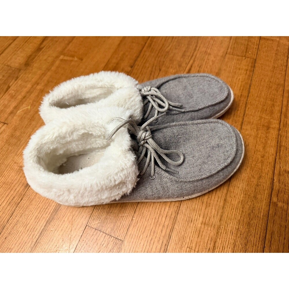 Hey Dude BRITT Charcoal Gray Fur Lined Lace-Up Shoes Size 10 Cozy Casual Comfort